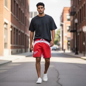 Calhoun Mens Red & White NHL Detroit Red Wings Swim Board Shorts Size Medium